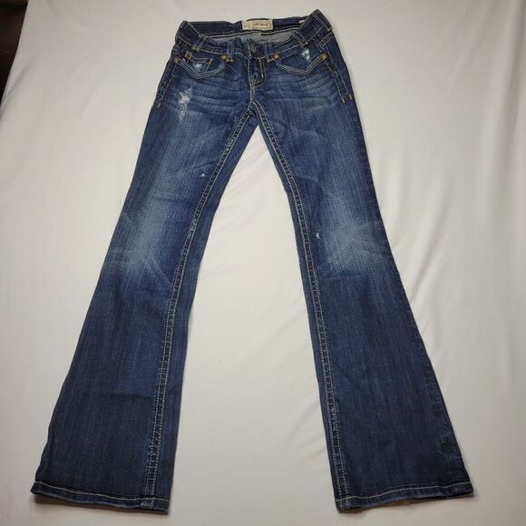 25 MEK OAXACA DISTRESSED BOOT FLARE WIDE miss me buckle  embroidered JEANS - Picture 14 of 16